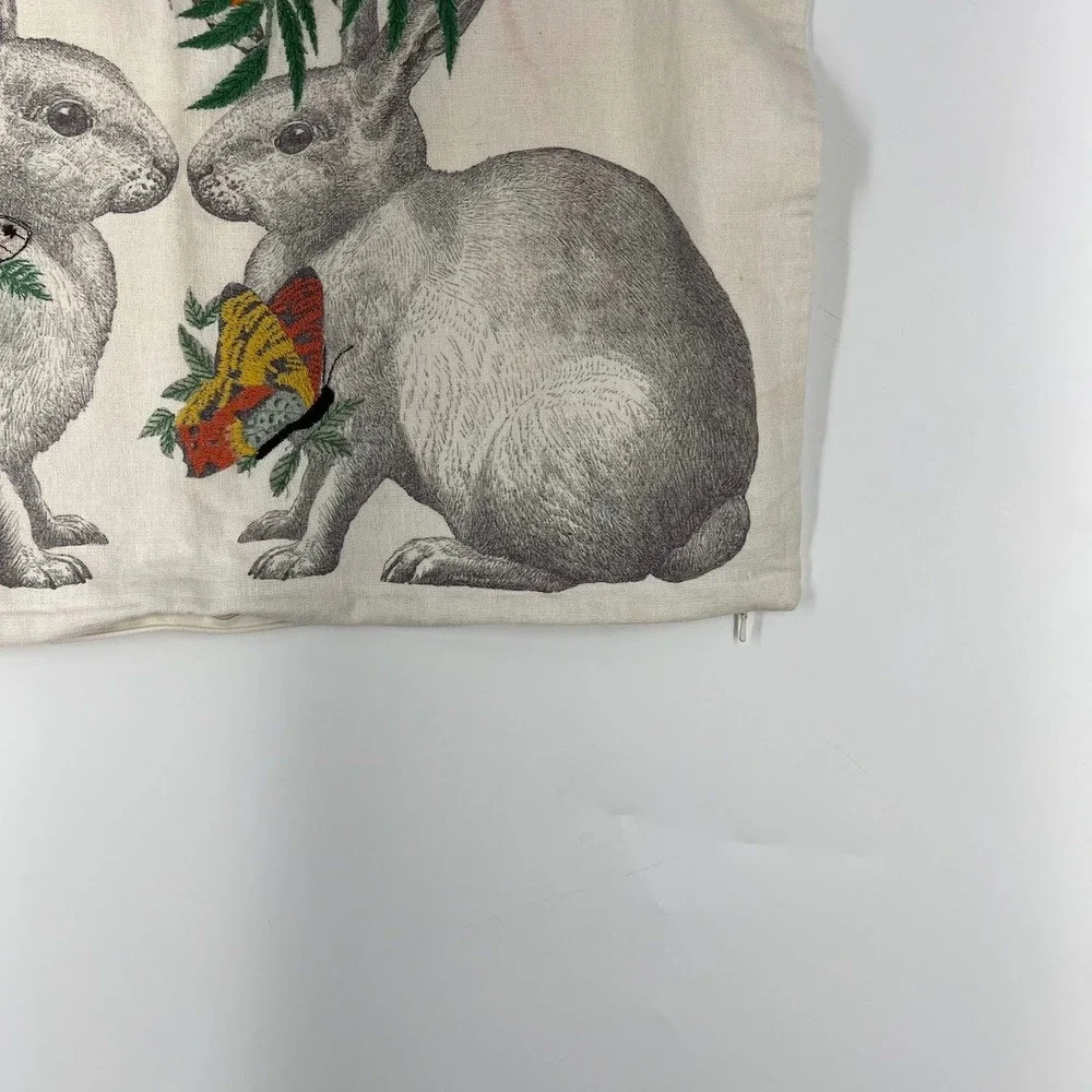 Pottery Barn Rabbit Hare Butterfly Linen Blend Lumbar Pillow Cover 26x16